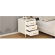Beige Velvet Upholstered 3 Drawer Nightstand with Metal Legs and Marbling Top