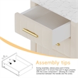 Beige Velvet Upholstered 3 Drawer Nightstand with Metal Legs and Marbling Top