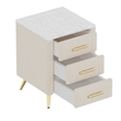 Beige Velvet Upholstered 3 Drawer Nightstand with Metal Legs and Marbling Top