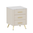 Beige Velvet Upholstered 3 Drawer Nightstand with Metal Legs and Marbling Top