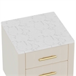 Beige Velvet Upholstered 3 Drawer Nightstand with Metal Legs and Marbling Top