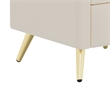 Beige Velvet Upholstered 3 Drawer Nightstand with Metal Legs and Marbling Top