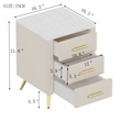 Beige Velvet Upholstered 3 Drawer Nightstand with Metal Legs and Marbling Top