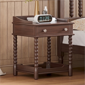 Dark Walnut Wood Retro Nightstand with Drawer and Open Shelf