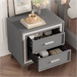Gray Velvet Mid Century Vintage Nightstand with 2 Drawers and Metal Legs