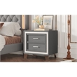 Gray Velvet Mid Century Vintage Nightstand with 2 Drawers and Metal Legs