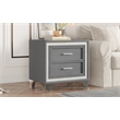 Gray Velvet Mid Century Vintage Nightstand with 2 Drawers and Metal Legs