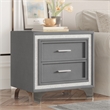Gray Velvet Mid Century Vintage Nightstand with 2 Drawers and Metal Legs