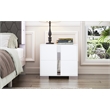 White Solid Wood 2-Drawer Nightstand with Mirrored Finish and Metal Feet