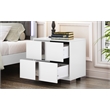 White Solid Wood 2-Drawer Nightstand with Mirrored Finish and Metal Feet