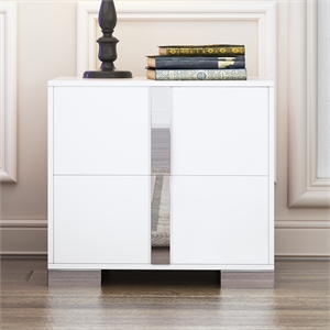White Solid Wood 2-Drawer Nightstand with Mirrored Finish and Metal Feet