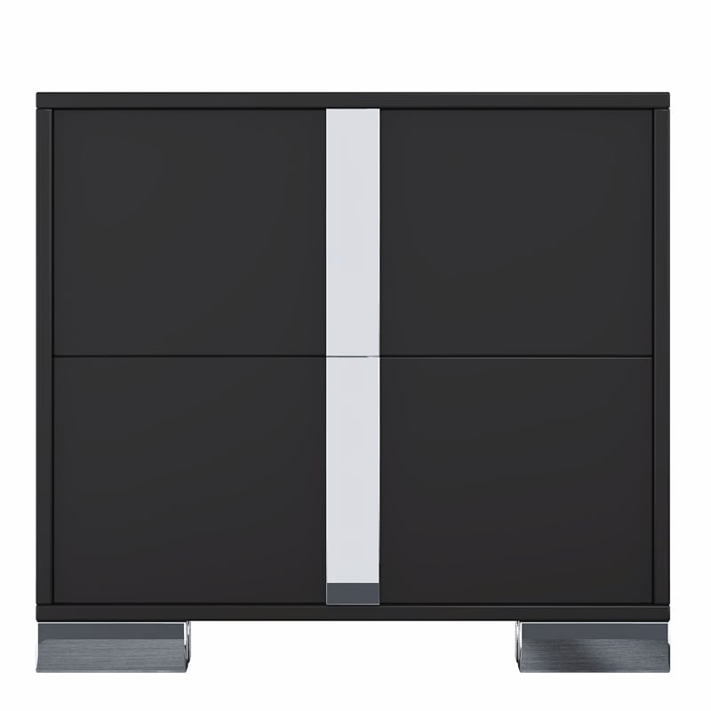 Black Solid Wood 2-Drawer Nightstand with Metal Foot and Mirror Detail