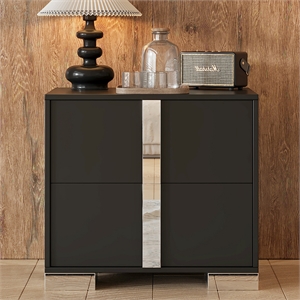 Black Solid Wood 2-Drawer Nightstand with Metal Foot and Mirror Detail