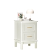 White Solid Wood Modern 2 Drawer Nightstand with Gold Handles
