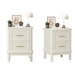 White Solid Wood Modern 2 Drawer Nightstand with Gold Handles