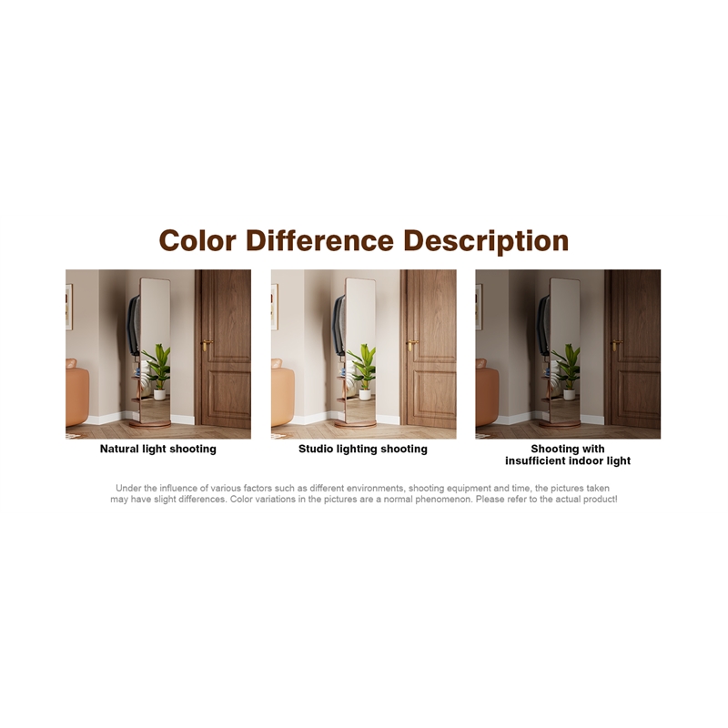 69 Walnut Wood Rotating Full Length Mirror with Coat Rack Storage