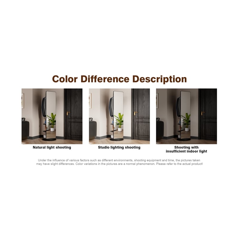 66 Black Wood Rotating Full Length Mirror with Coat Rack Storage