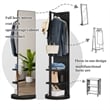 66 Black Wood Rotating Full Length Mirror with Coat Rack Storage
