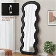 Black Flannel Full Length Wave Floor Mirror Wood Frame for Bedroom Living Room