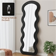 Black Flannel Full Length Wave Floor Mirror Wood Frame for Bedroom Living Room