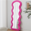 Rose Pink Wood Flannel Full Length Wave Floor Mirror with Stand for Bedroom