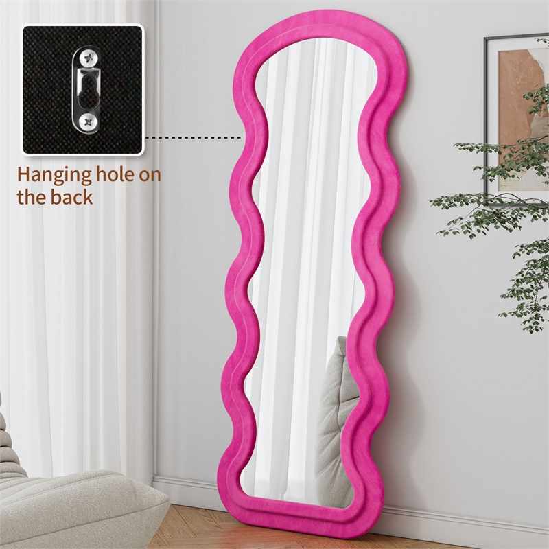 Rose Flannel Wave Wood Full Length Floor Mirror for Bedroom Living Room