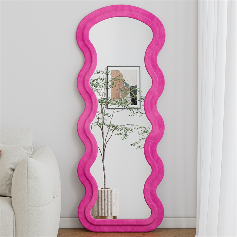 Rose Flannel Wave Wood Full Length Floor Mirror for Bedroom Living Room