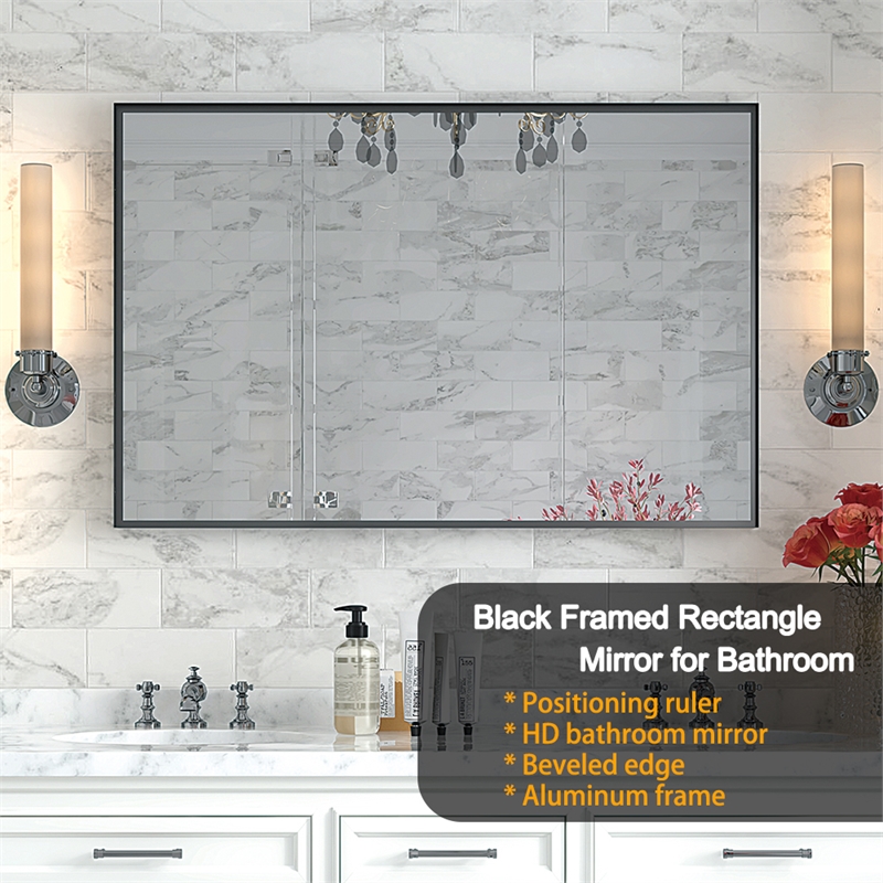 36  Glossy Black Aluminum Framed Rectangle Bathroom Wall Vanity Mirror