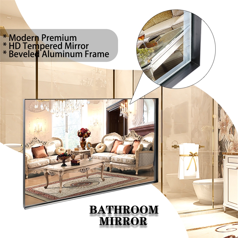 36  Glossy Black Aluminum Framed Rectangle Bathroom Wall Vanity Mirror