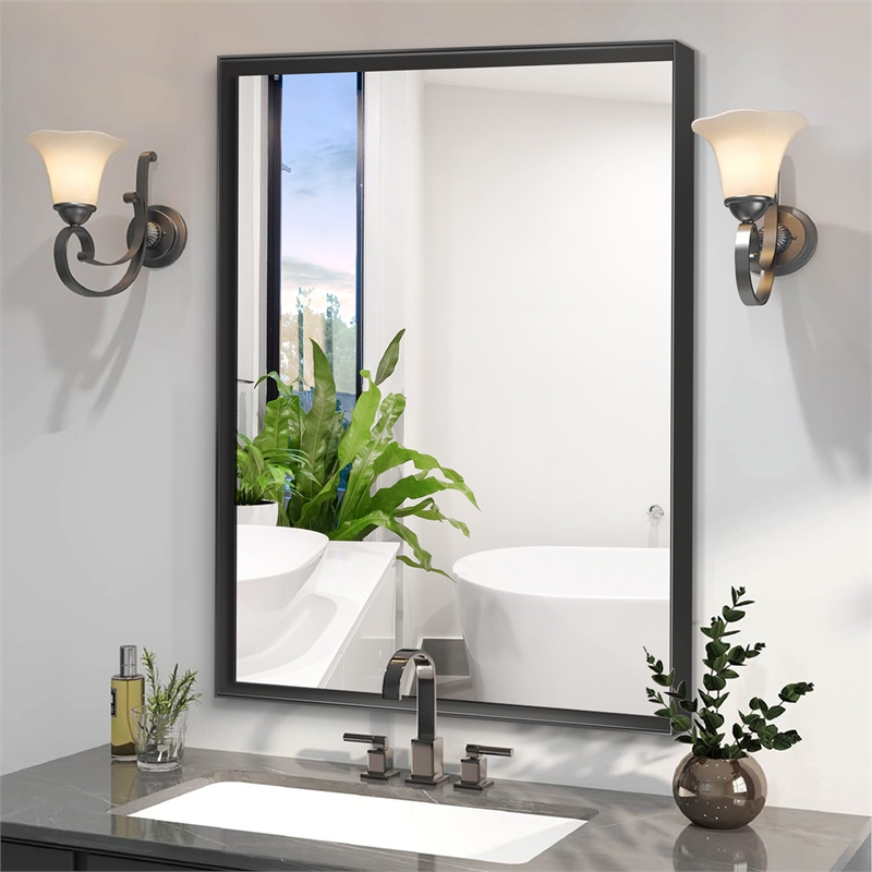 36  Glossy Black Aluminum Framed Rectangle Bathroom Wall Vanity Mirror