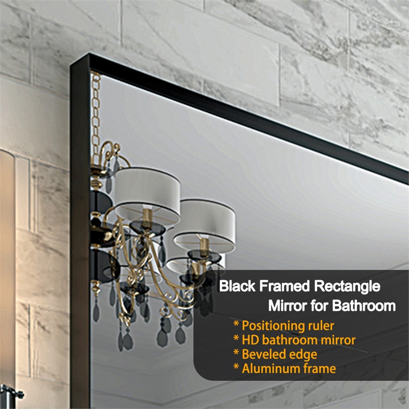 36  Glossy Black Aluminum Framed Rectangle Bathroom Wall Vanity Mirror