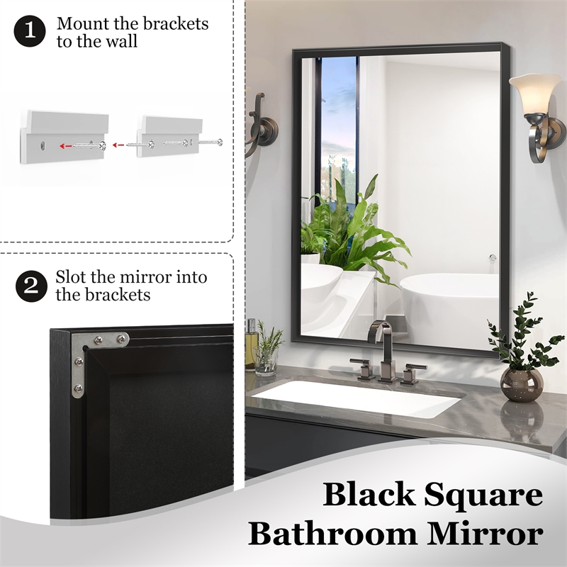 36  Glossy Black Aluminum Framed Rectangle Bathroom Wall Vanity Mirror