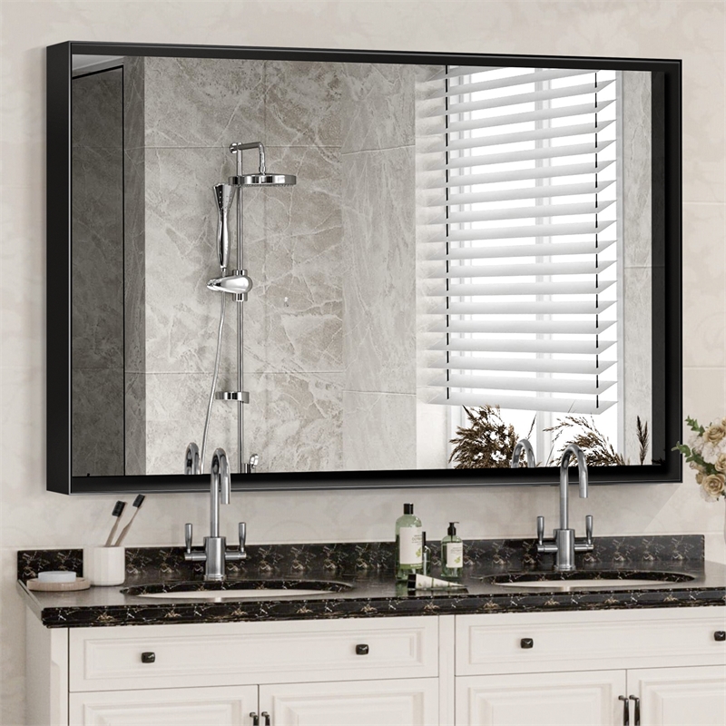 36  Glossy Black Aluminum Framed Rectangle Bathroom Wall Vanity Mirror