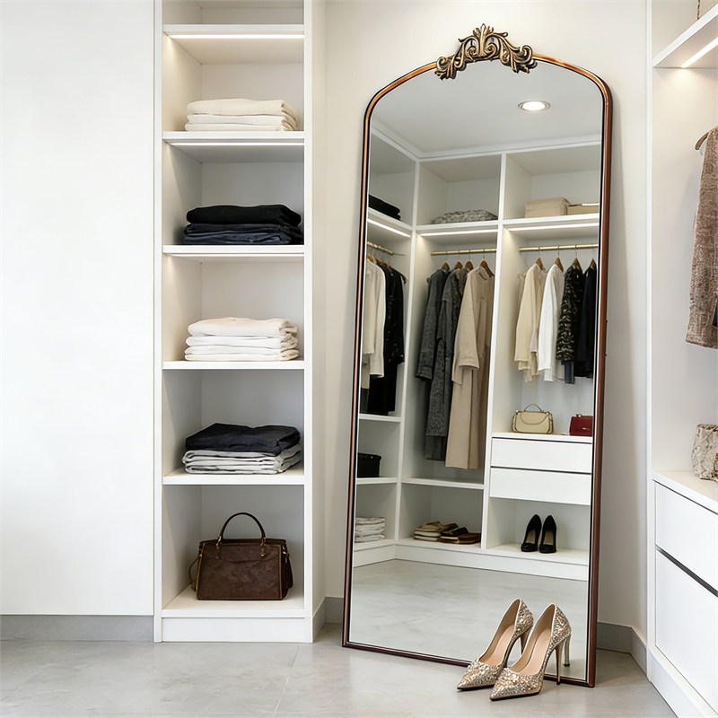 Brown Arched Full Length Mirror 66 Metal Framed Ornate Floor Mirror