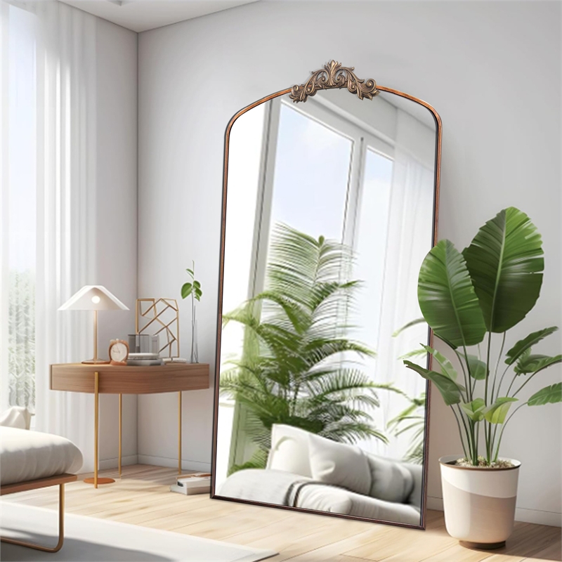 Brown Arched Full Length Mirror 66 Metal Framed Ornate Floor Mirror