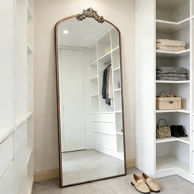 Brown Arched Full Length Mirror 66 Metal Framed Ornate Floor Mirror