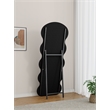 Full Length Black Flannel Wave Floor Mirror with Wood Stand for Bedroom