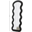Full Length Black Flannel Wave Floor Mirror with Wood Stand for Bedroom