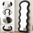 Full Length Black Flannel Wave Floor Mirror with Wood Stand for Bedroom
