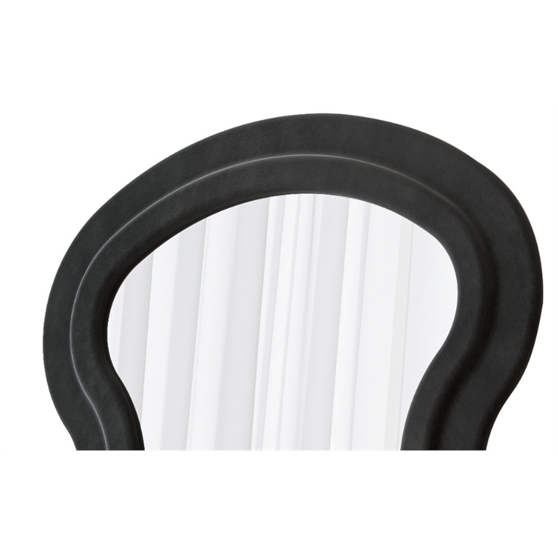 Full Length Black Flannel Wave Floor Mirror with Wood Stand for Bedroom