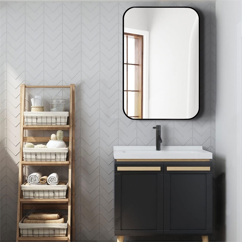 24 Inch Black Metal Framed Rectangular Wall Mirror Wood Frame Bathroom Mirror