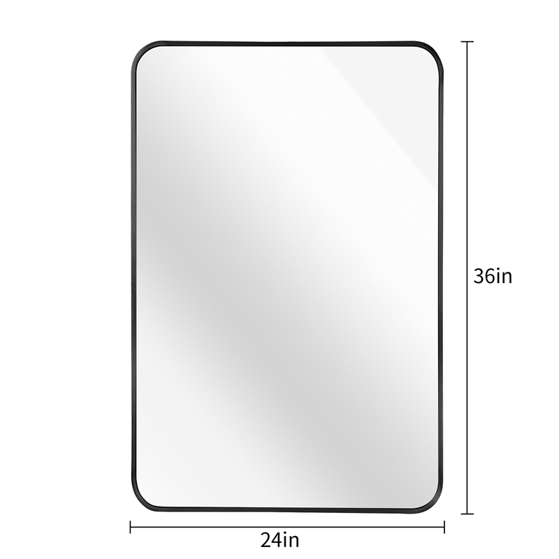 24 Inch Black Metal Framed Rectangular Wall Mirror Wood Frame Bathroom Mirror