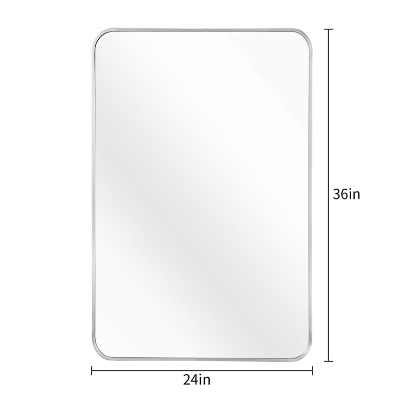 Silver Metal Framed Rectangular Bathroom Wall Mirror 24 Inch Wood Backing