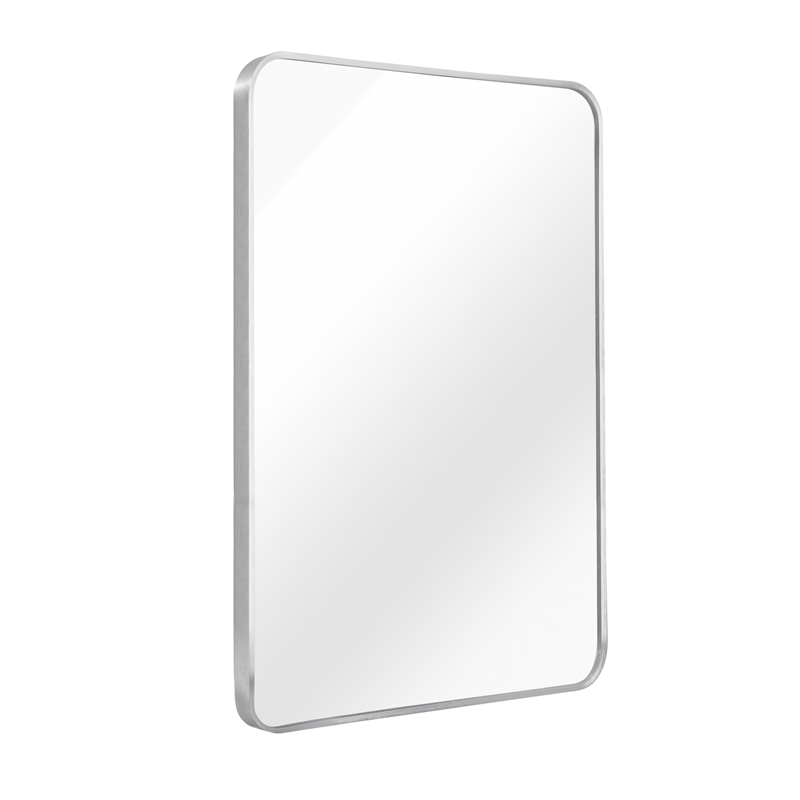 Silver Metal Framed Rectangular Bathroom Wall Mirror 24 Inch Wood Backing