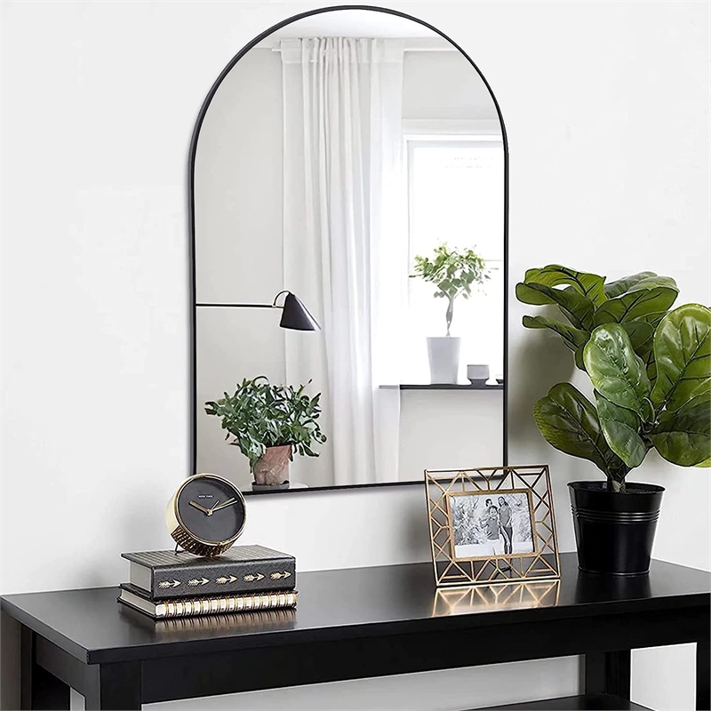 24 Black Metal Framed Arched Bathroom Wall Mirror Metal Wood Black