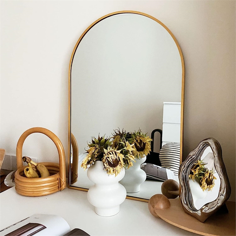 20 Gold Arched Bathroom Mirror Metal Frame and Wood Design modern mirror
