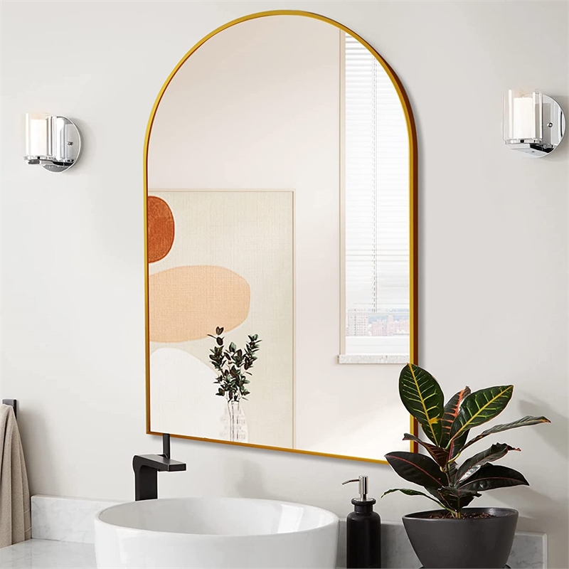 20 Gold Arched Bathroom Mirror Metal Frame and Wood Design modern mirror