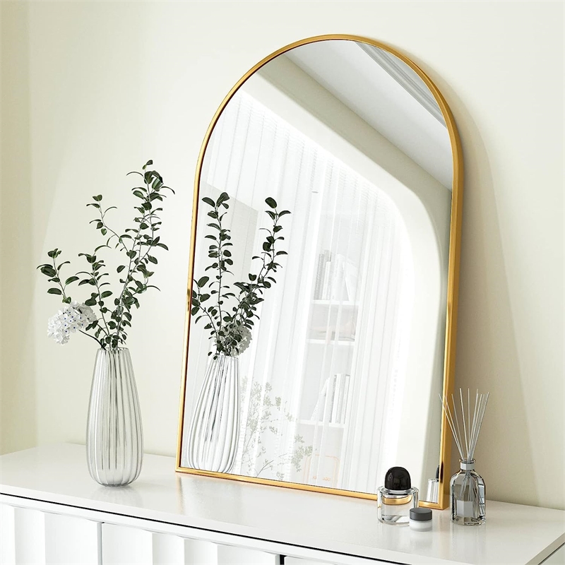 20 Gold Arched Bathroom Mirror Metal Frame and Wood Design modern mirror