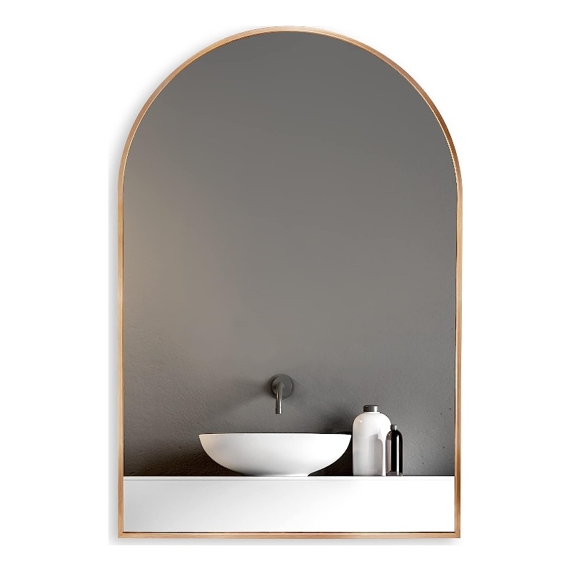 20 Gold Arched Bathroom Mirror Metal Frame and Wood Design modern mirror