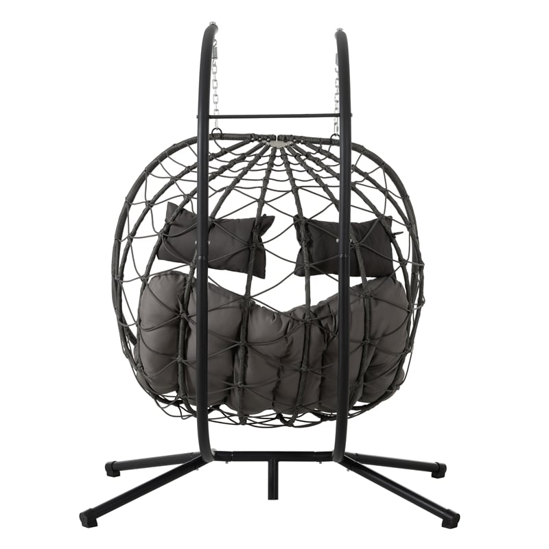 Gray Steel 2-Person Indoor Outdoor  Hanging Egg Chair with Stand